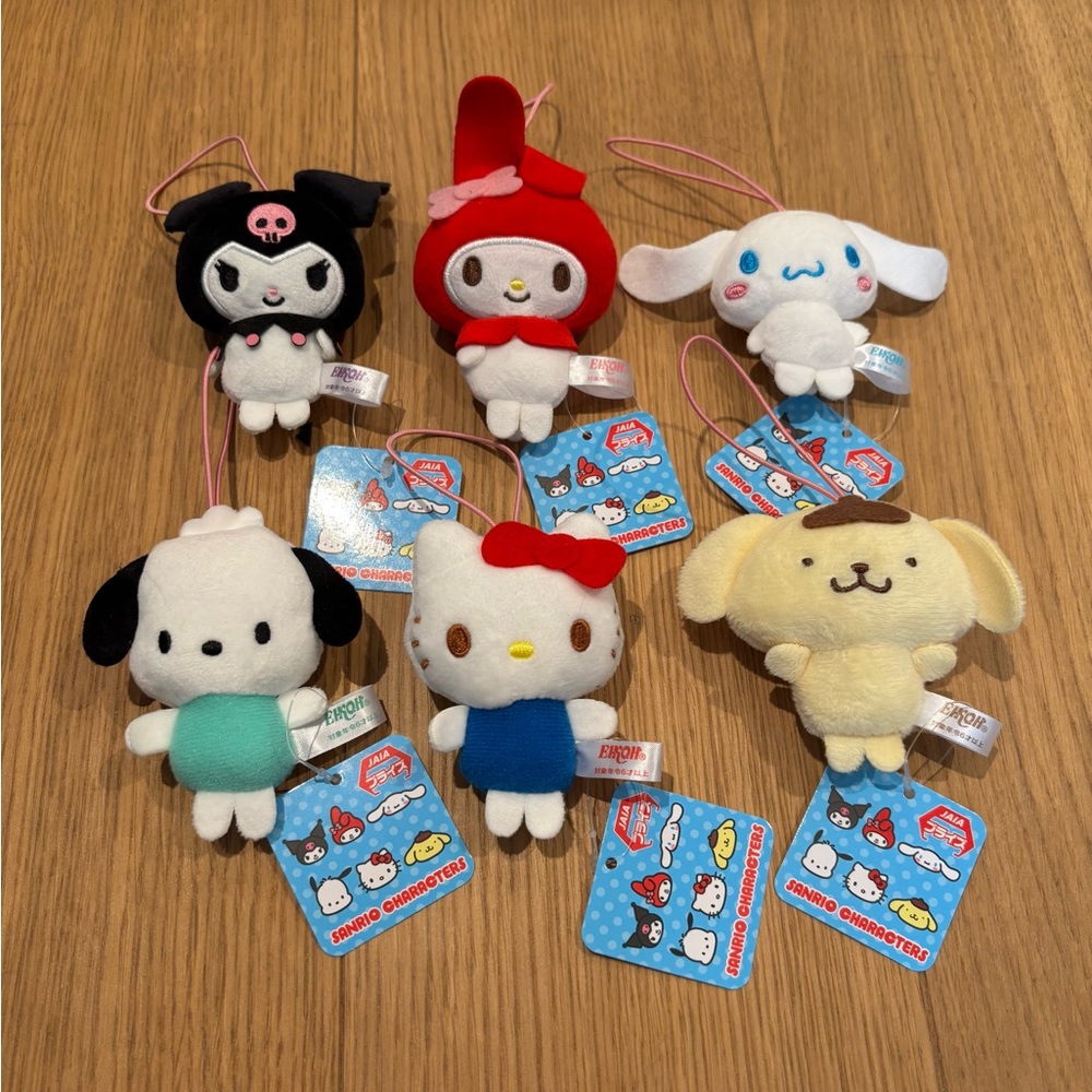 Japan Exclusive Sanrio Plush Keychain Set of 6 - All NEW WITH TAGS